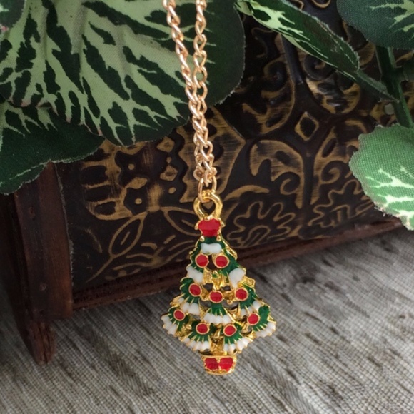Christmas Tree Enamel Red, Green & White Necklace - Great Gift - Picture 6 of 6